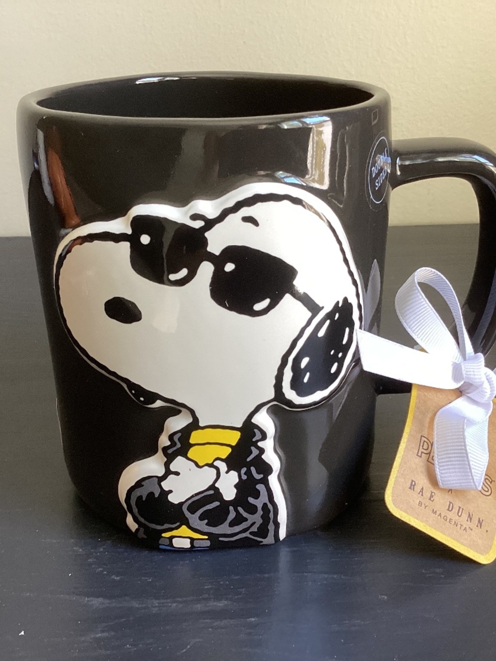 NWT Rae Dunn Peanuts Snoopy “Cool” Double Sided Embossed Design 20oz Mug